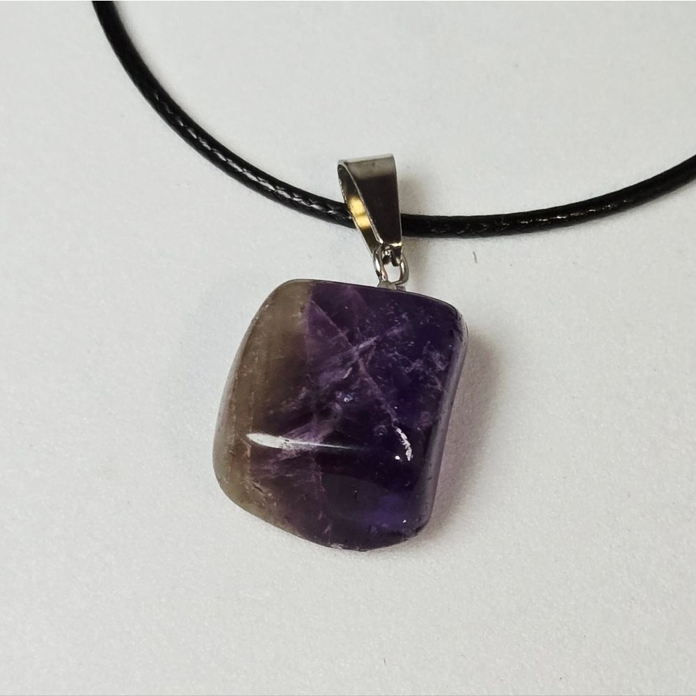 Amethyst Purple Geometric Natural Stone Pendant Necklace Abstract Crystal
